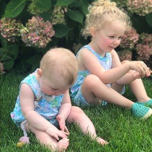 Lilly Pulitzer sister matching rompers  6-12m & 3T
